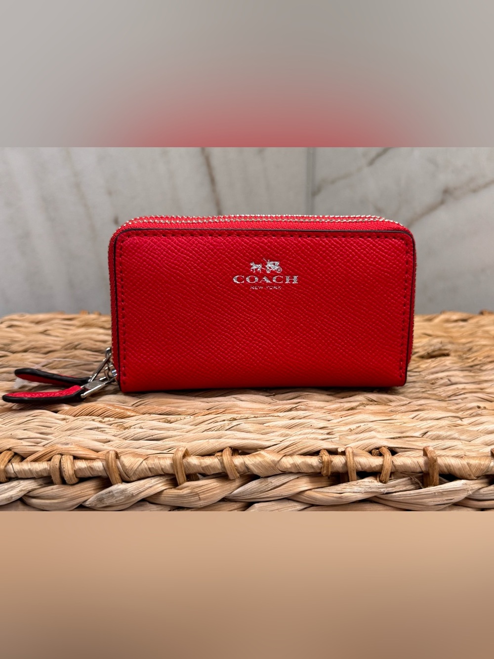 Coach Red Leather and Silver Double Zip-Around Wallet NEW!